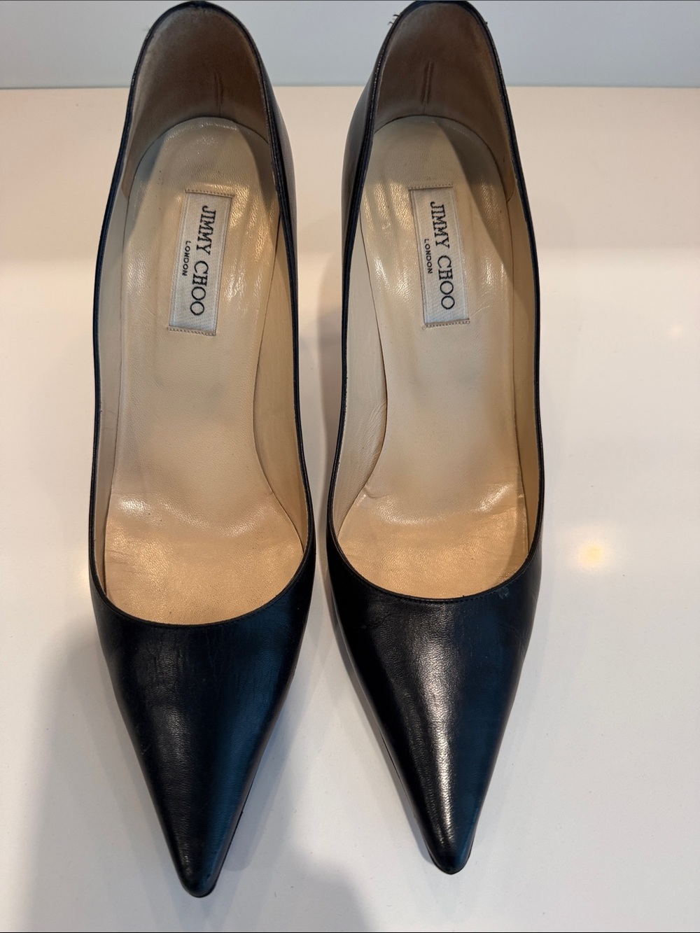 Jimmy Choo Black Pointed-Toe Leather Pumps 90mm Size 42